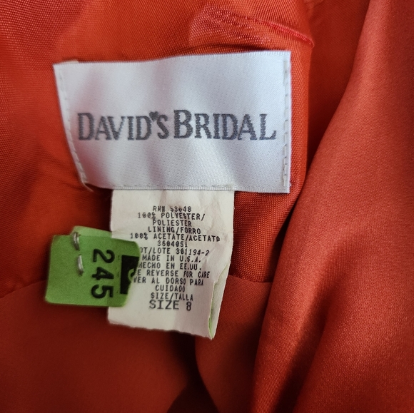 David's Bridal Burnt Oranage Satin Midi Dress Straps Size 8 - Picture 3 of 3